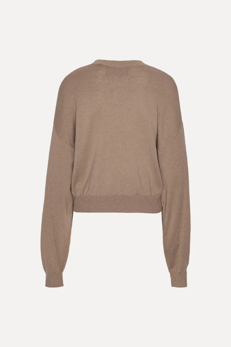 Knitwear|Tops-ROTATE Birger Christensen Basic Crewneck Sweater Brown Portabella color