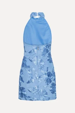 Mini Dresses|Dresses-ROTATE Birger Christensen Beaded Halterneck Dress Blue Hydrangea (Blue) color