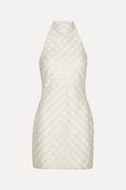 Bridal|Sequins-ROTATE Birger Christensen Beaded Halterneck Dress Creme White Egret color