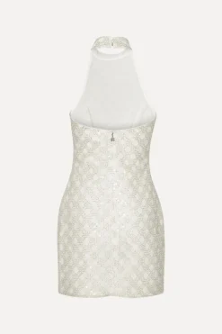 Bridal|Sequins-ROTATE Birger Christensen Beaded Halterneck Dress Creme White Egret color