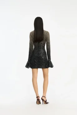 Sequins|Mini Dresses-ROTATE Birger Christensen Beaded Ls Mini Dress Brown Incense Comb. color