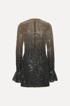 Sequins|Mini Dresses-ROTATE Birger Christensen Beaded Ls Mini Dress Brown Incense Comb. color