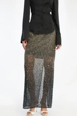 Skirts-ROTATE Birger Christensen Beaded Maxi Skirt Brown Incense Comb. color