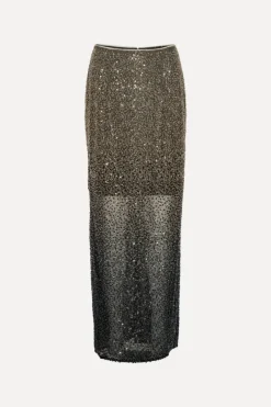 Skirts-ROTATE Birger Christensen Beaded Maxi Skirt Brown Incense Comb. color