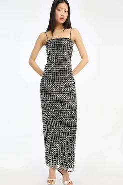 Sequins|Maxi Dress-ROTATE Birger Christensen Beaded Maxi Slip Dress Black Black color