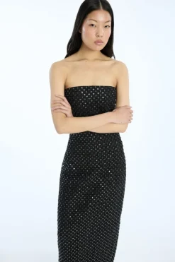 Sequins|Maxi Dress-ROTATE Birger Christensen Beaded Maxi Tube Dress Black Black color