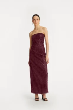 Sequins|Maxi Dress-ROTATE Birger Christensen Beaded Maxi Tube Dress Bordeaux Zinfandelcolor