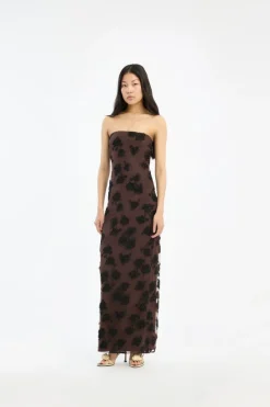 Maxi Dress|Dresses-ROTATE Birger Christensen Beaded Maxi Tube Dress Dark Brown Molé Comb. color