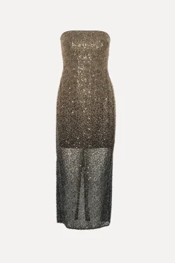 Sequins|Midi Dresses-ROTATE Birger Christensen Beaded Midi Tube Dress Brown Incense Comb. color