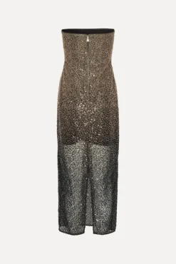 Sequins|Midi Dresses-ROTATE Birger Christensen Beaded Midi Tube Dress Brown Incense Comb. color