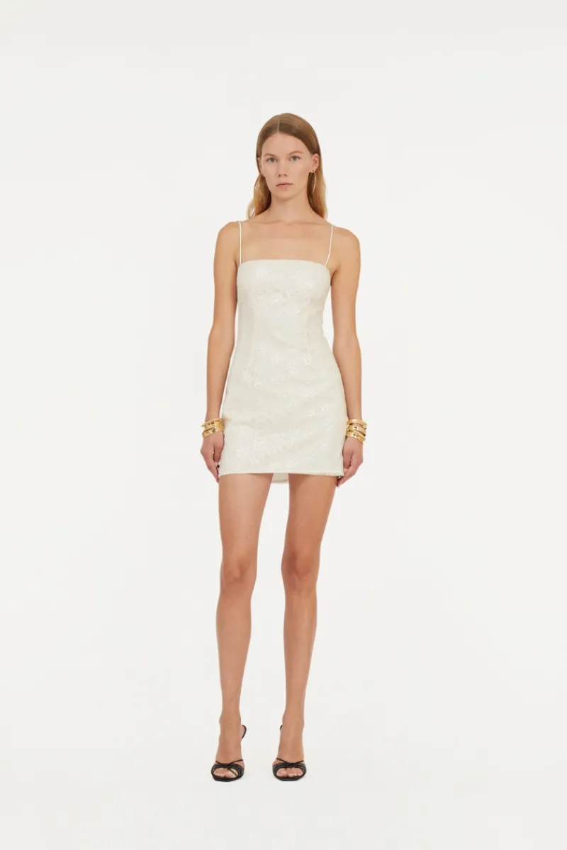 Bridal|Sequins-ROTATE Birger Christensen Beaded Mini Dress White Egret color