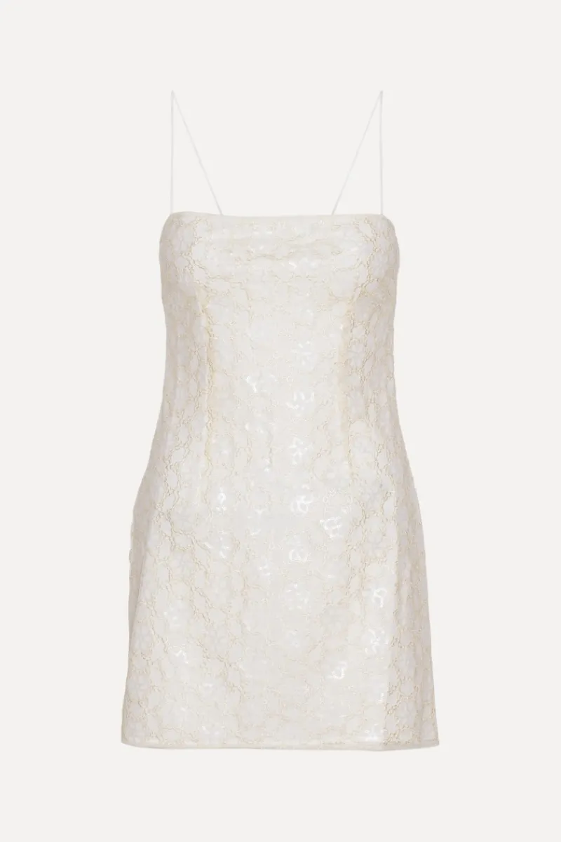 Bridal|Sequins-ROTATE Birger Christensen Beaded Mini Dress White Egret color