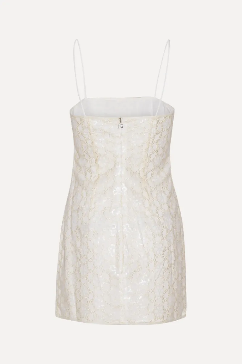 Bridal|Sequins-ROTATE Birger Christensen Beaded Mini Dress White Egret color