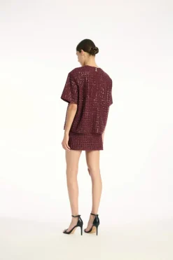 Skirts-ROTATE Birger Christensen Beaded Mini Skirt Bordeaux Zinfandelcolor