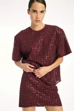 Skirts-ROTATE Birger Christensen Beaded Mini Skirt Bordeaux Zinfandelcolor