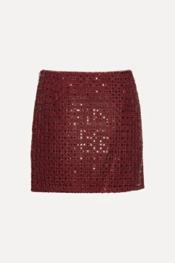 Skirts-ROTATE Birger Christensen Beaded Mini Skirt Bordeaux Zinfandelcolor