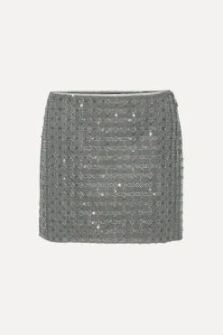 Skirts-ROTATE Birger Christensen Beaded Mini Skirt Grey Castor Gray color