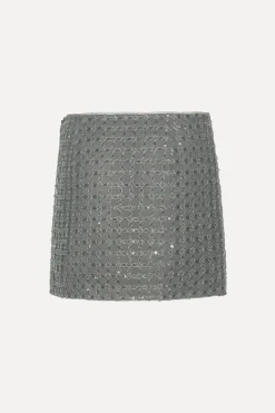 Skirts-ROTATE Birger Christensen Beaded Mini Skirt Grey Castor Gray color