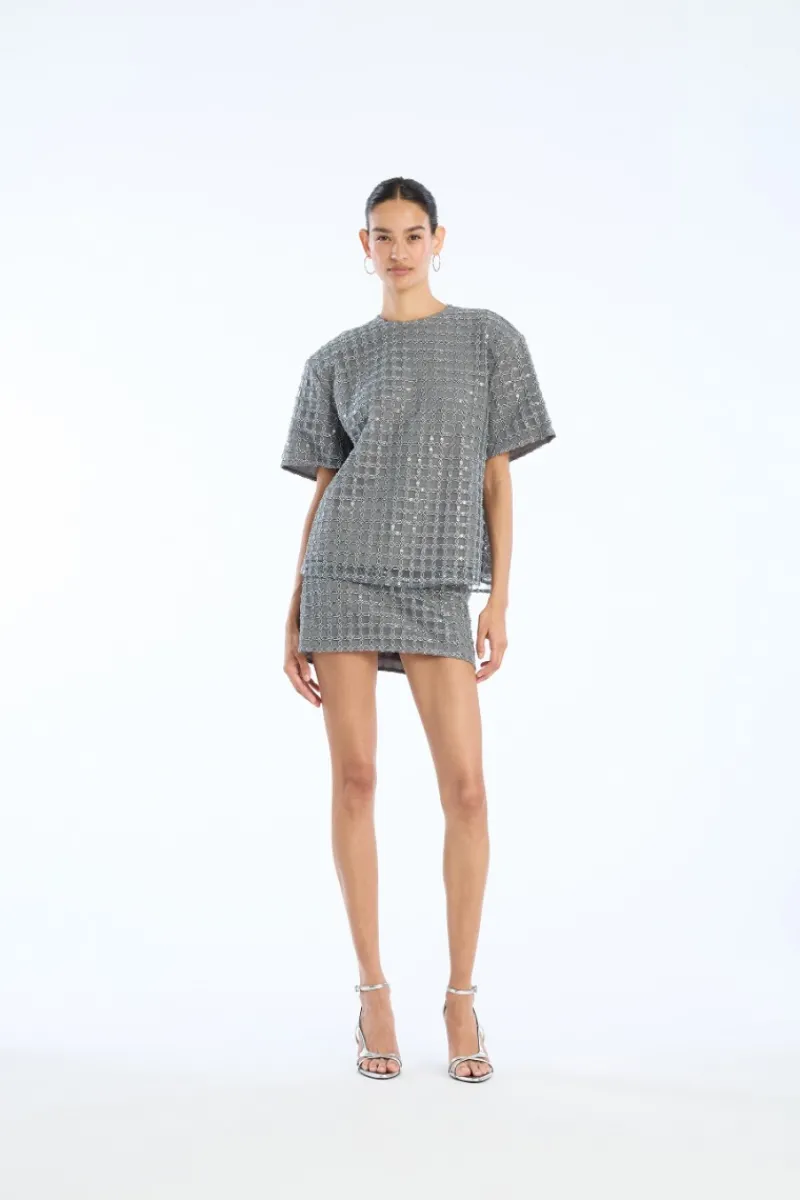 Tops-ROTATE Birger Christensen Beaded Oversized Top Grey Castor Gray color