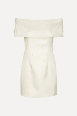 Bridal|Mini Dresses-ROTATE Birger Christensen Beaded Satin Mini Dress Creme White Egret color