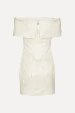 Bridal|Mini Dresses-ROTATE Birger Christensen Beaded Satin Mini Dress Creme White Egret color