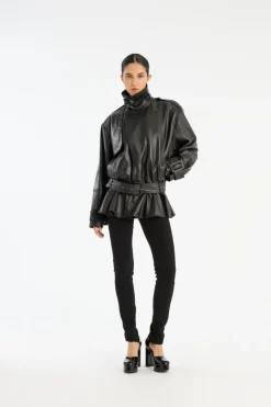 Outerwear-ROTATE Birger Christensen Biker Leather Jacket Black Black color