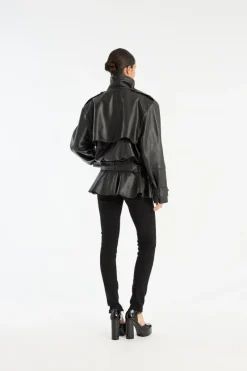 Outerwear-ROTATE Birger Christensen Biker Leather Jacket Black Black color