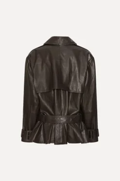 Outerwear-ROTATE Birger Christensen Biker Leather Jacket Dark Brown Molé color