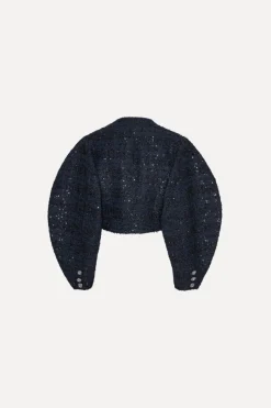 Outerwear-ROTATE Birger Christensen Boucle Short Jacket Dark Blue Navy Blazer color