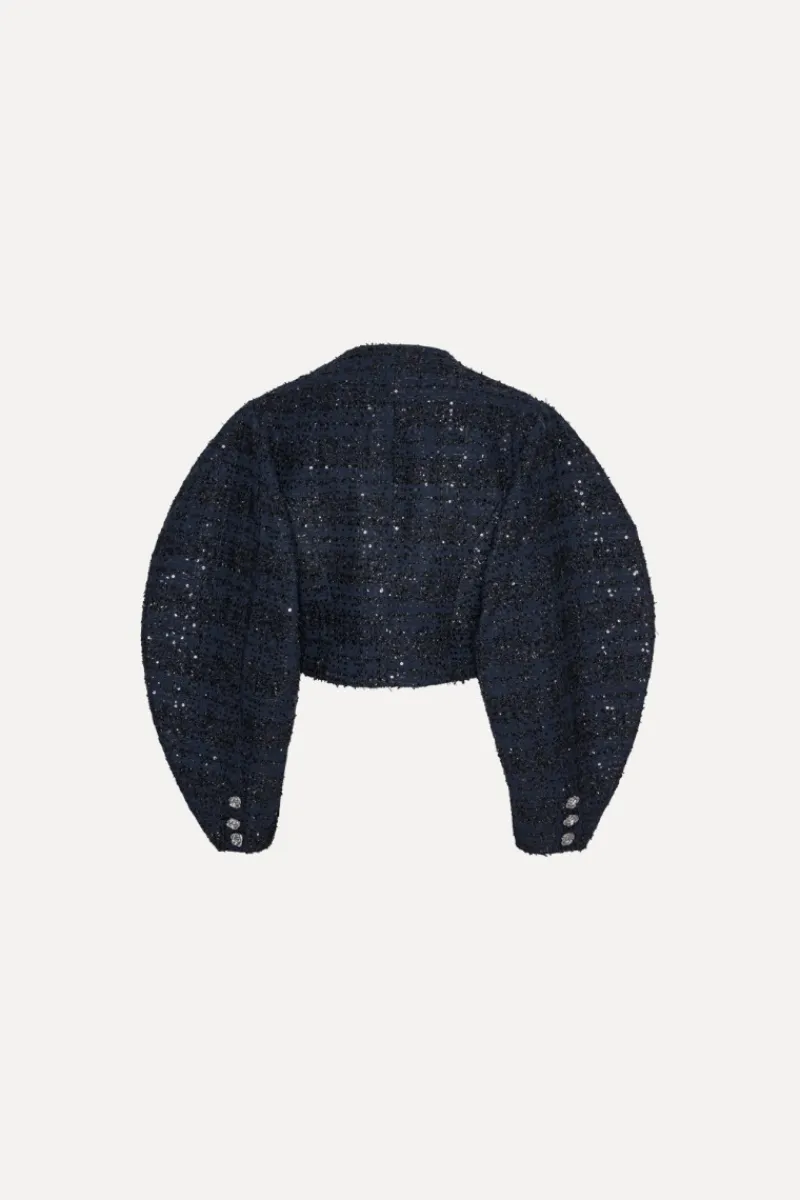 Outerwear-ROTATE Birger Christensen Boucle Short Jacket Dark Blue Navy Blazer color