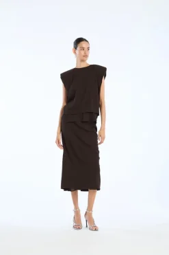 Tops-ROTATE Birger Christensen Boxy Top With Insert Dark Brown Molé color