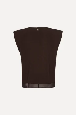 Tops-ROTATE Birger Christensen Boxy Top With Insert Dark Brown Molé color