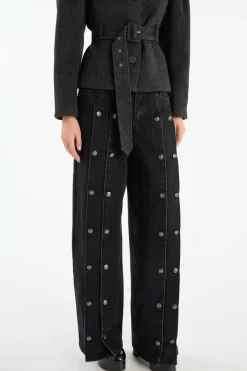 Pants-ROTATE Birger Christensen Button Detail Wide Jeans Black Black Denim color