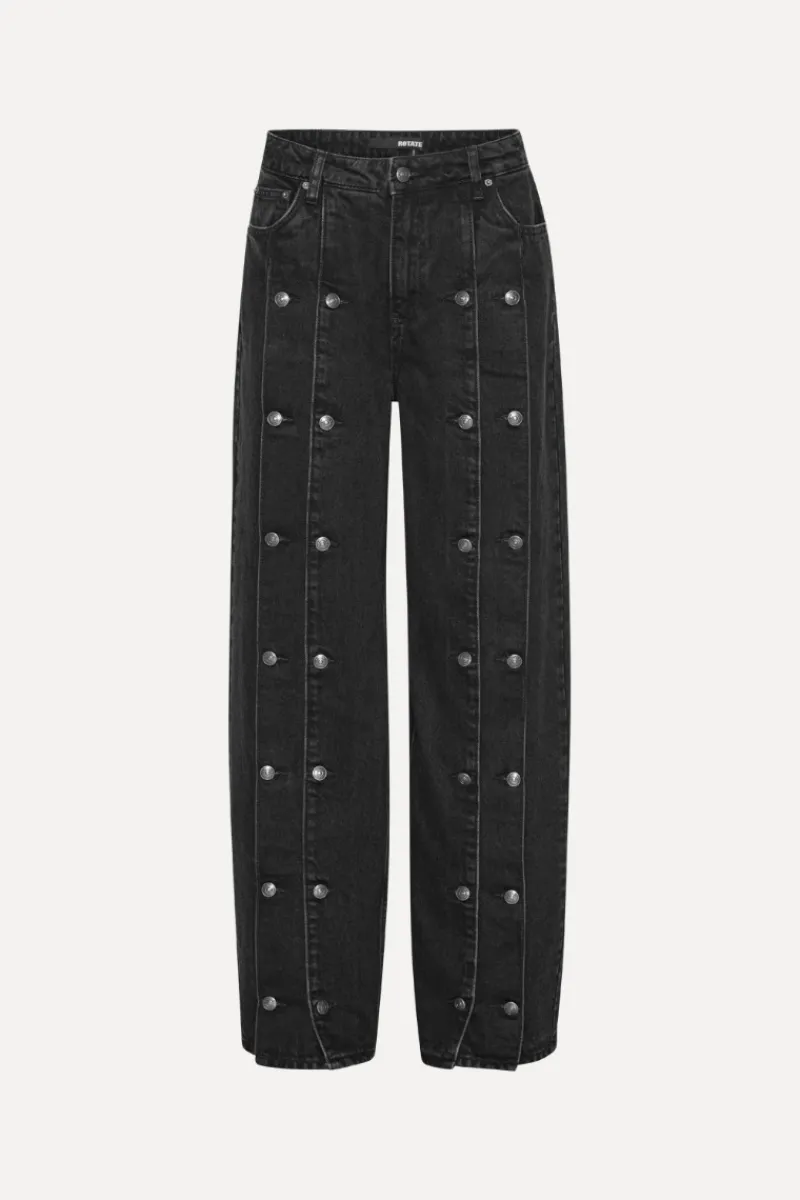 Pants-ROTATE Birger Christensen Button Detail Wide Jeans Black Black Denim color