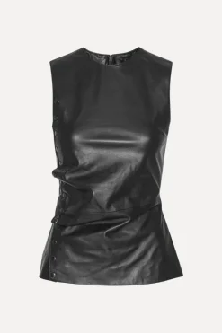 Tops-ROTATE Birger Christensen Buttoned Leather Top Black Black color