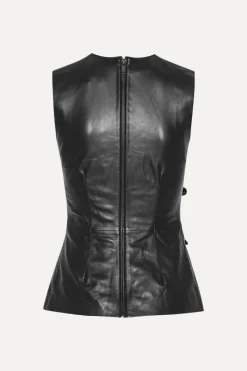 Tops-ROTATE Birger Christensen Buttoned Leather Top Black Black color