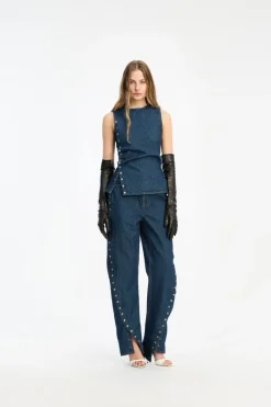 Pants-ROTATE Birger Christensen Buttoned Wide Leg Jeans Dark Blue Dark Blue color