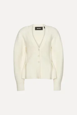 Knitwear|Tops-ROTATE Birger Christensen Cardigan W/ Peplum Creme Egret color