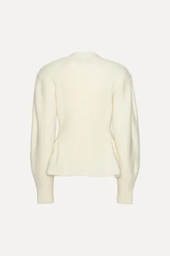 Knitwear|Tops-ROTATE Birger Christensen Cardigan W/ Peplum Creme Egret color