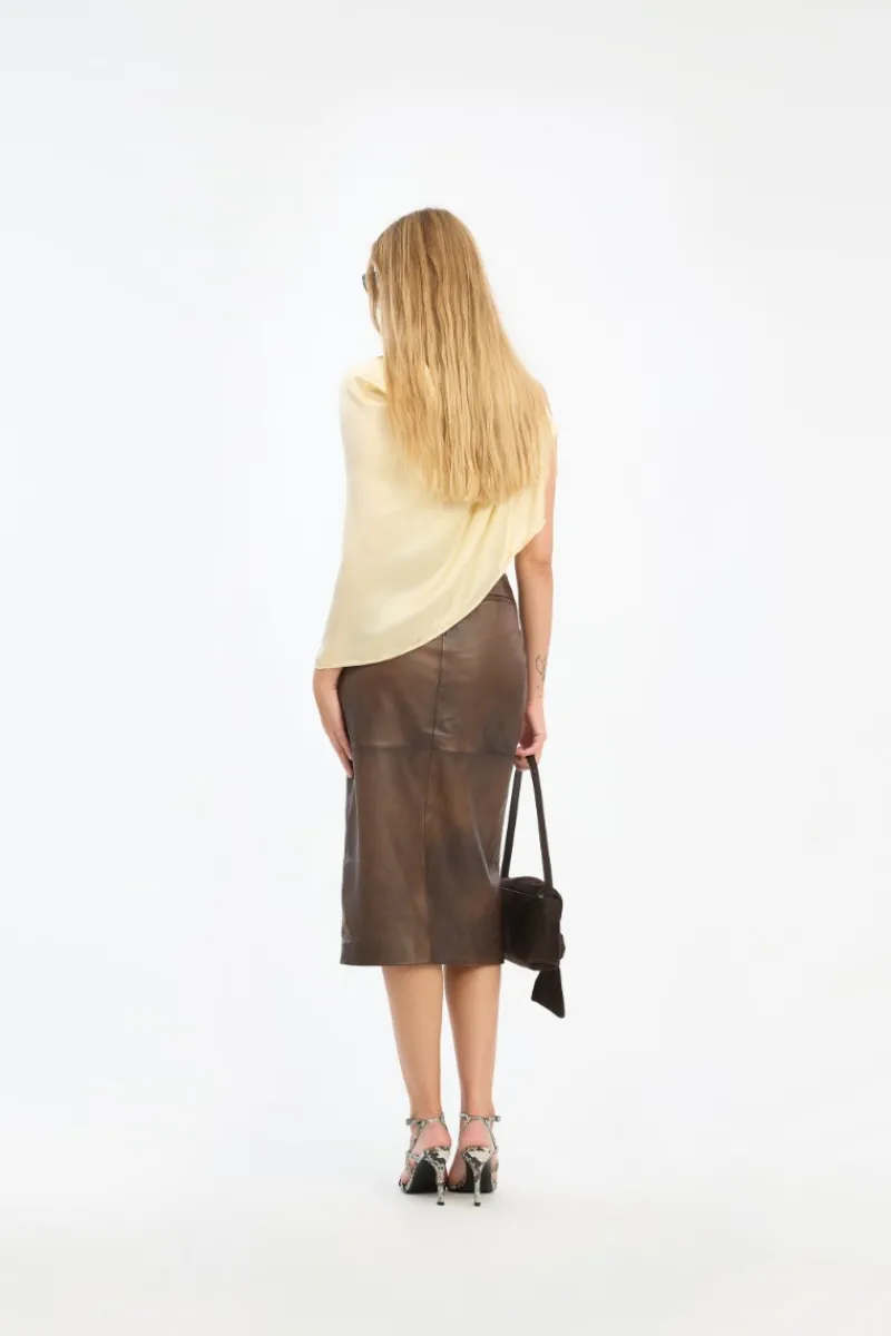 Tops-ROTATE Birger Christensen Chiffon Cape Top Yellow Italian Straw color