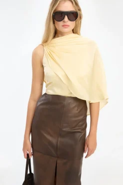 Tops-ROTATE Birger Christensen Chiffon Cape Top Yellow Italian Straw color