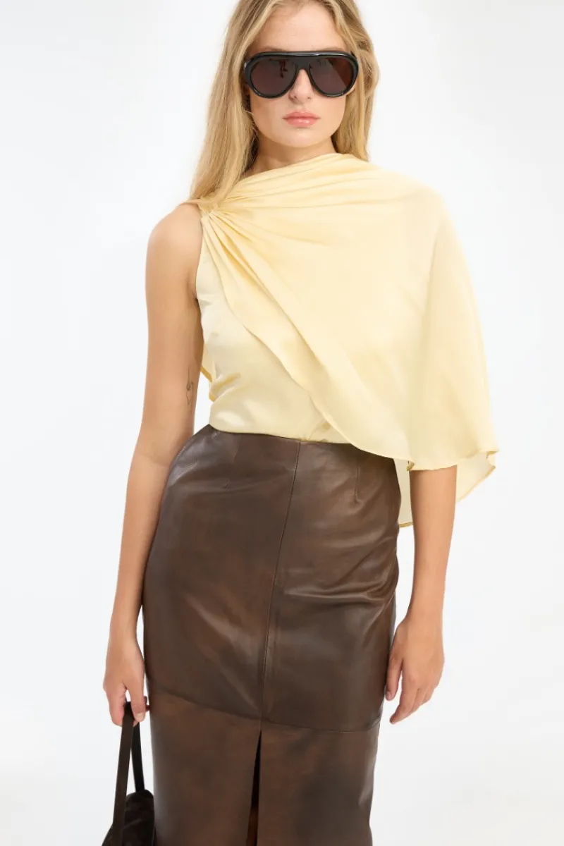 Tops-ROTATE Birger Christensen Chiffon Cape Top Yellow Italian Straw color