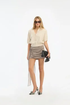 Skirts-ROTATE Birger Christensen Chiffon Draped Skirt Taupe Driftwood color