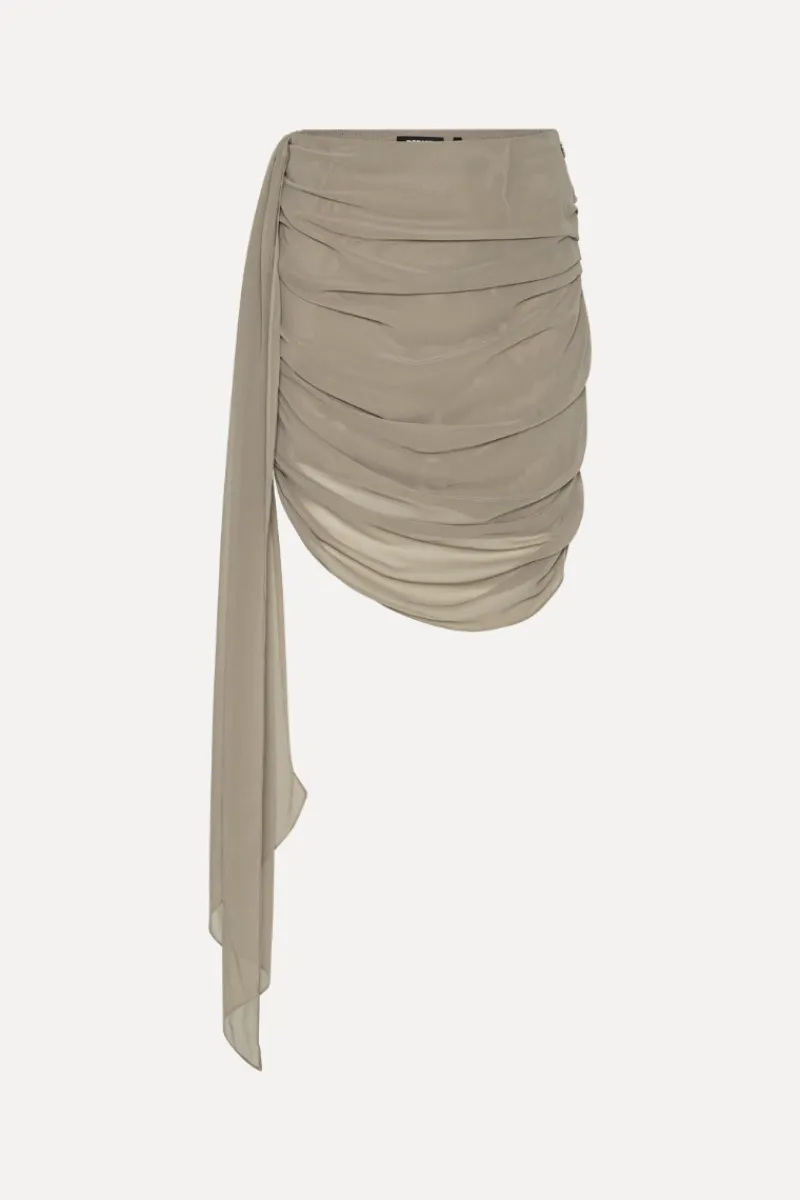 Skirts-ROTATE Birger Christensen Chiffon Draped Skirt Taupe Driftwood color