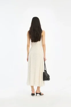 Dresses|Midi Dresses-ROTATE Birger Christensen Chiffon Flared Midi Dress Cream Egret Comb. color
