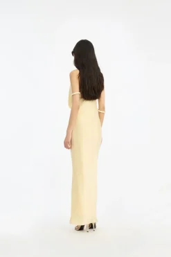 Maxi Dress|Midi Dresses-ROTATE Birger Christensen Chiffon Halter Dress Yellow Italian Straw color