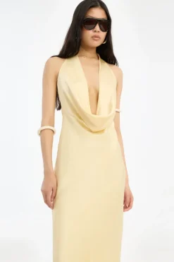 Maxi Dress|Midi Dresses-ROTATE Birger Christensen Chiffon Halter Dress Yellow Italian Straw color