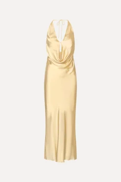 Maxi Dress|Midi Dresses-ROTATE Birger Christensen Chiffon Halter Dress Yellow Italian Straw color
