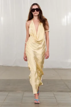 Maxi Dress|Midi Dresses-ROTATE Birger Christensen Chiffon Halter Dress Yellow Italian Straw color