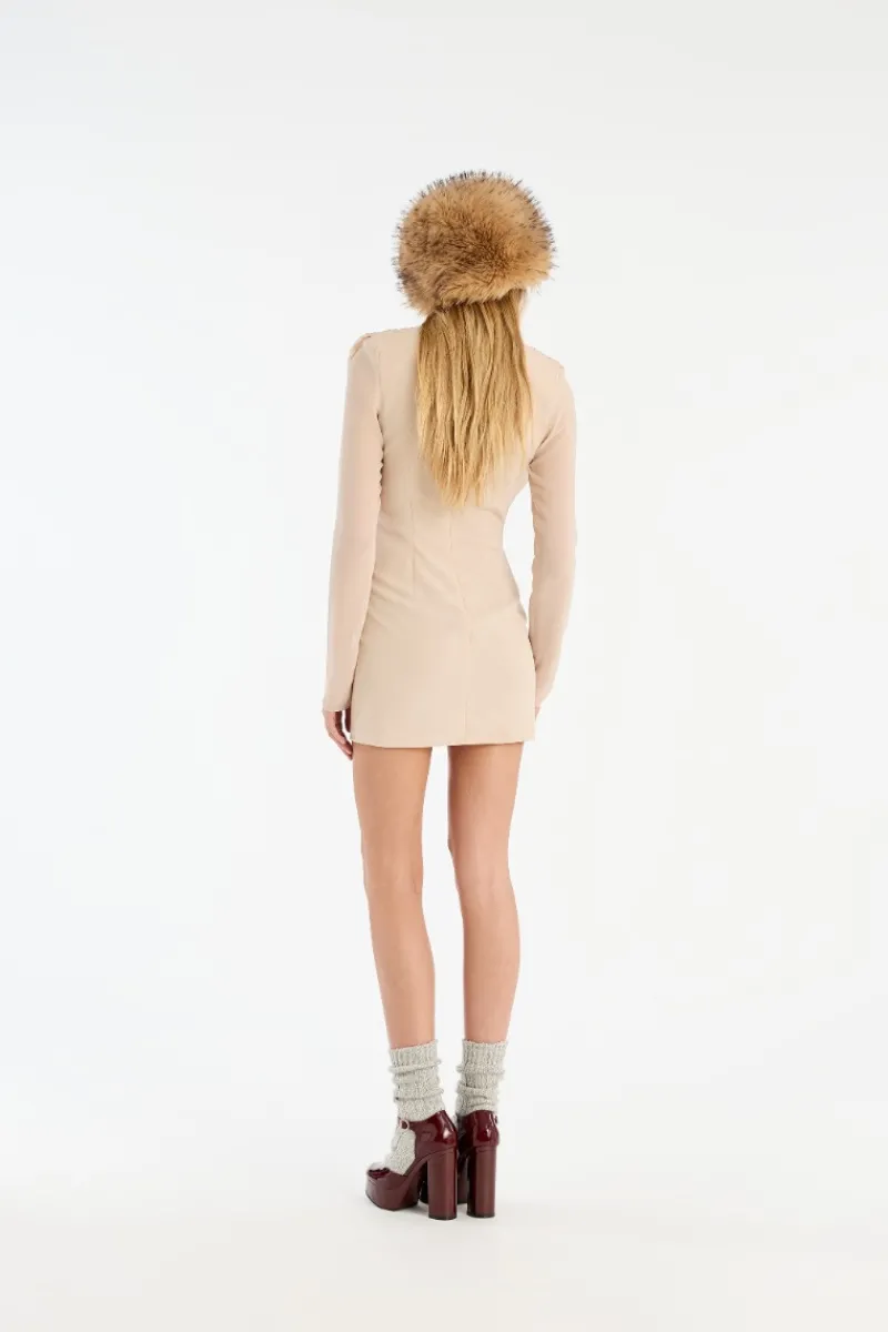 Mini Dresses|Dresses-ROTATE Birger Christensen Chiffon Ls Mini Dress Creme Nougat color